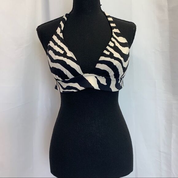 Victoria’s Secret zebra animal print bikini top Sz M Black cream NWOT - Picture 3 of 8